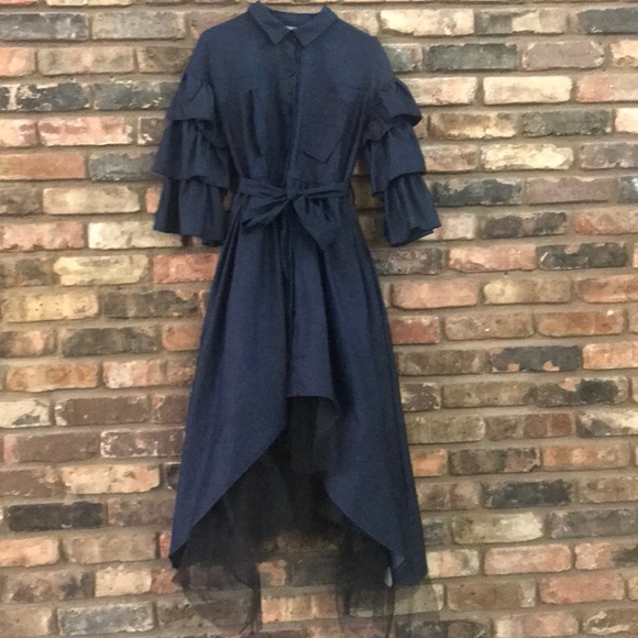 Dresses & Skirts - NWT Denim Ruffle Sleeve Dress